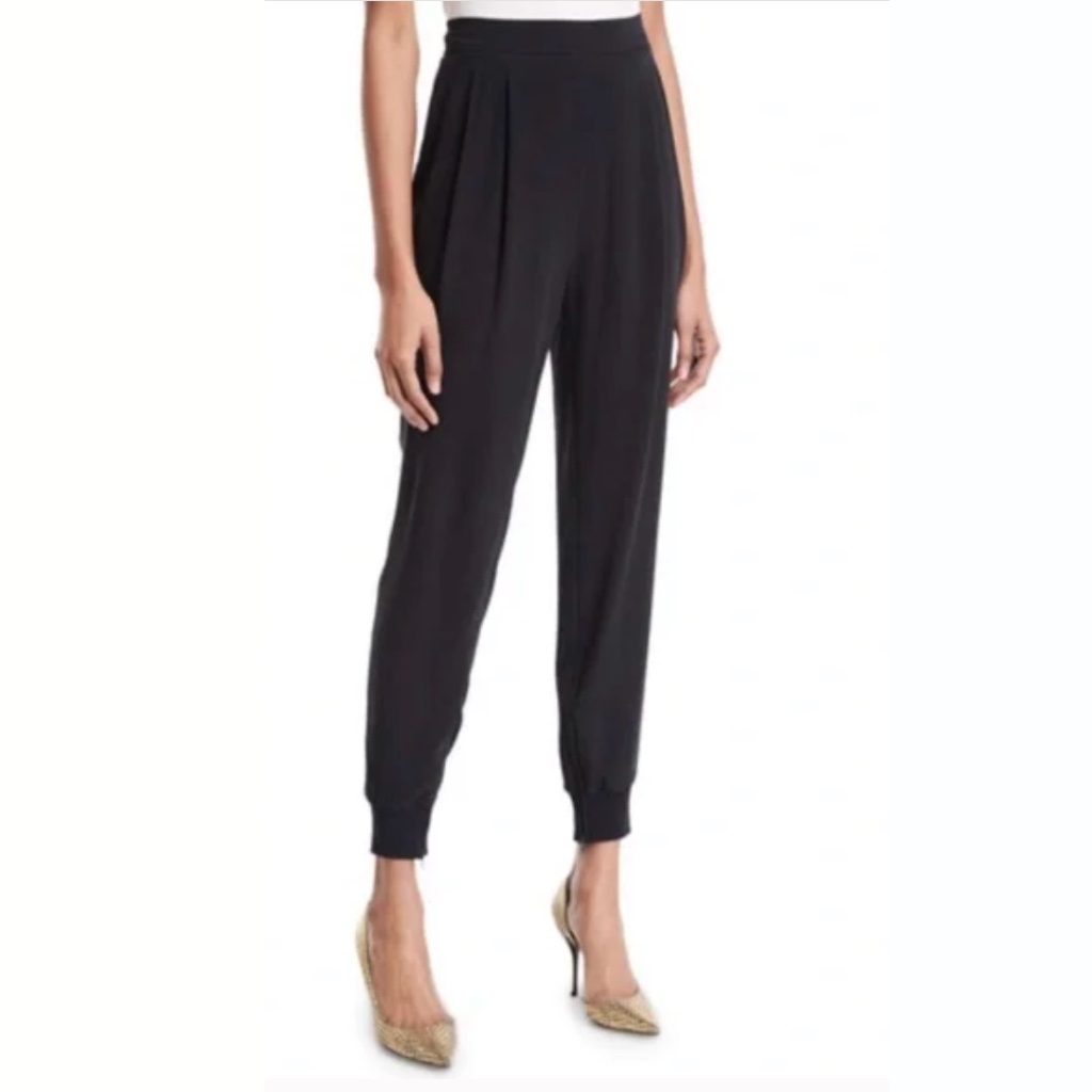 Eileen Fisher Silk Georgette Black Ankle-Zip Pants Size Xl